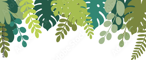 Modern Flat Style Green Tropical Leaves Frame Nature Illustration