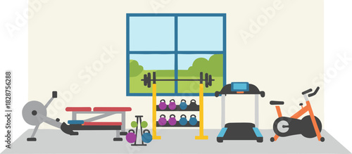 Flat Design Fitness Equipment and Weight Training in a Home Gym