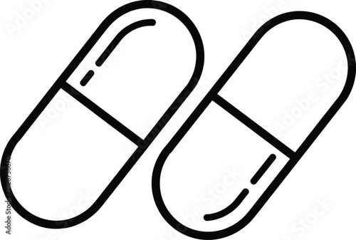 Minimalist black and white capsule icon, medical symbol for healthcare, pharmacy, prescription drugs, perfect for pharmaceutical, hospital, and wellness themes