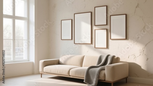 Frame mockup in modern minimalist living room interior design
