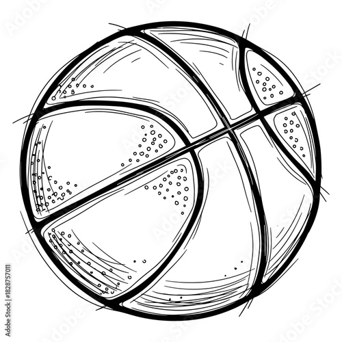 Basketball ball closeup sketch illustration in black and white  