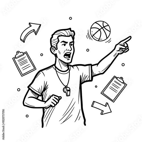 Basketball coach talking and giving instructions for The NBA Cup  