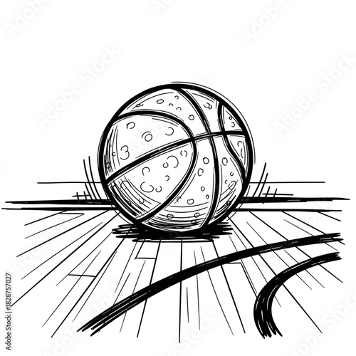Basketball ball on floor sketch representing The NBA Cup  