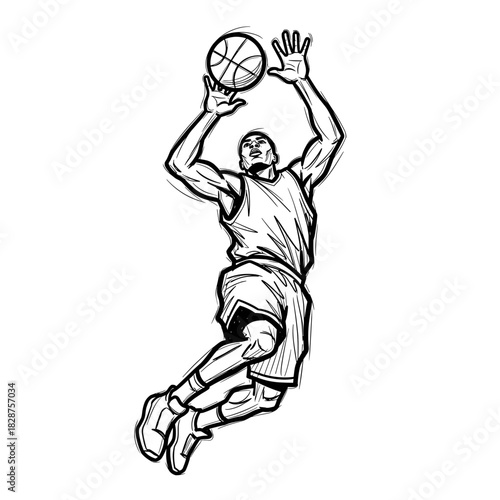 Basketball player blocking The NBA Cup in mid-air jump  