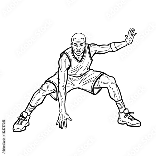 Basketball player defending during game in dynamic pose  