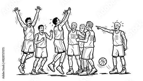 Basketball team celebrating The NBA Cup with excitement and joy  