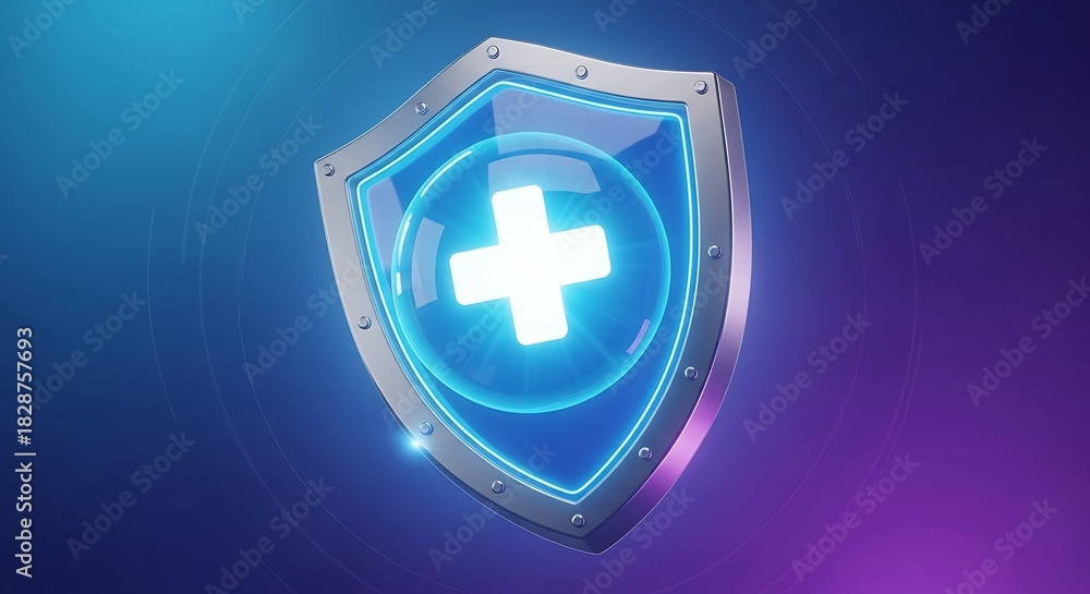 Obraz premium Medical Shield with Glowing Plus Sign Protecting Health and Well Being Symbolizing Safety and Assurance in Healthcare Insurance