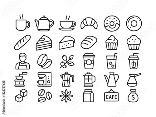 Beverage Juice and Coffee Glyph Icons Set - Cocktail Tea Brand Drink Menu Vector