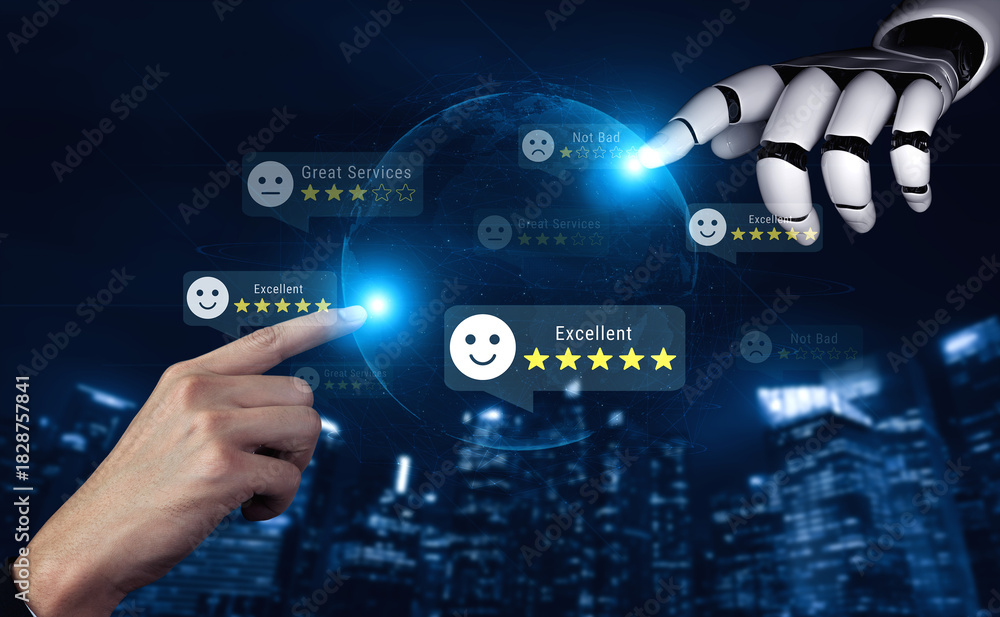 Fototapeta premium AI analyzing customer feedback and satisfaction ratings, identifying sentiment and service quality patterns to enhance customer experience and trust Parse