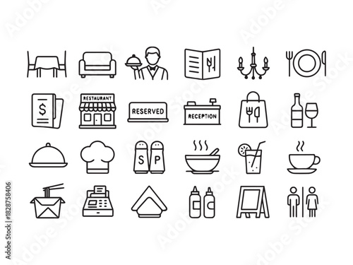 Coffee Shop Barista and Espresso Line Icons Set - Coffee Maker Bean and Beverage Vector