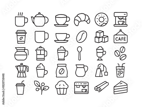 Beverage Juice and Coffee Glyph Icons Set - Cocktail Tea Bar and Drink Menu Vector