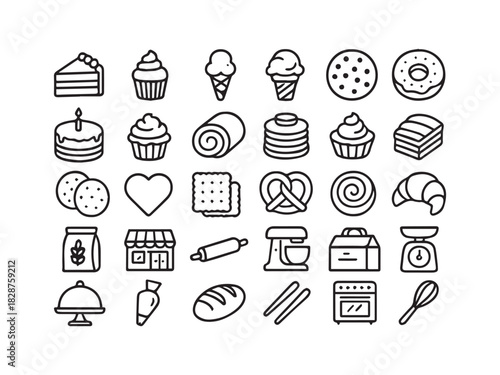 Beverage Coffee and Bar Service Line Icons Set - Juice Cocktail Tea and Drink Menu Vector