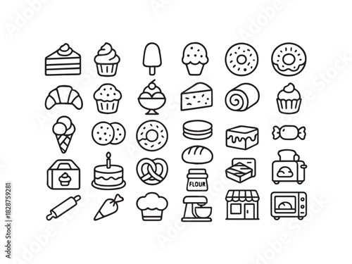 Beverage Coffee and Bar Service Line Icons Set - Juice Cocktail Tea and Drink Menu Vector