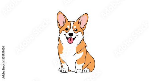 A cheerful and cute cartoon corgi dog with a happy expression, sitting upright with its tongue sticking out, isolated on a white background.
