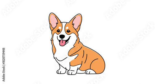 A happy, cute, and friendly cartoon corgi dog illustration, sitting patiently with its tongue out on a clean white background.