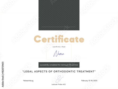 Modern dental award certificate, minimal A4