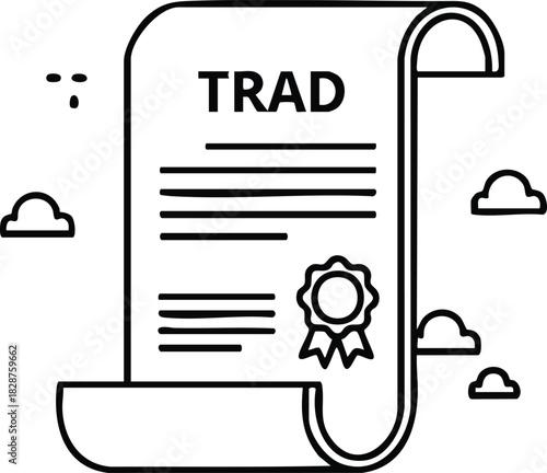 TRAD Scroll Traditional Document with Seal in Black and White Illustration