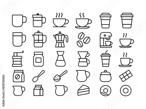 Beverage Juice and Coffee Glyph Icons Set - Cocktail Tea Bar and Drink Menu Vector
