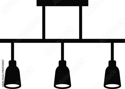 Modern three light track lighting fixture with bell shaped shades silhouette