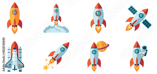 Rocket icons set. Rocket launched icon vector. Rocket ship collection. Vector Illustration
