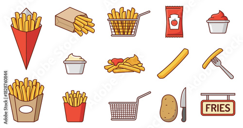 French Fries Set Cartoon Vector Fast Food. Vector Illustration. EPS 10