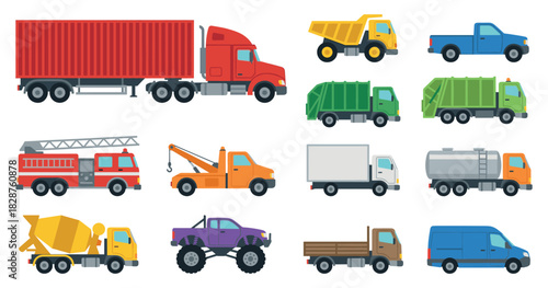 Collection of truck icons. Truck types icon. Vector Illustration.