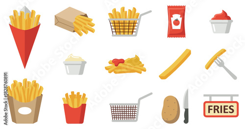 French Fries Set Cartoon Vector Fast Food. Vector Illustration. EPS 10