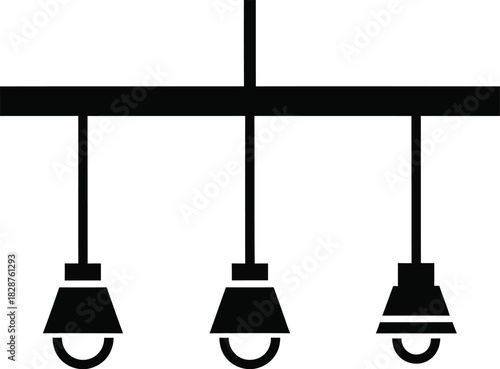 Simple black silhouette of a three bulb pendant light fixture hanging from a ceiling