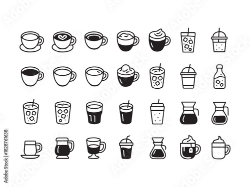 Coffee Shop Barista and Espresso Glyph Icons Set - Coffee Maker Bean and Beverage Vector