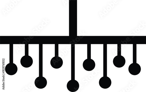 Abstract minimalist black chandelier silhouette with hanging spherical lights silhouette