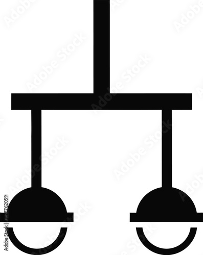 Simple black silhouette of a two bulb ceiling light fixture on a white background