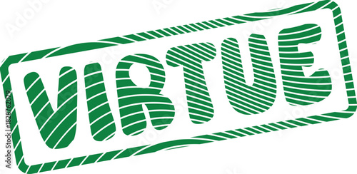 Distinctive Green Wavy Textured VIRTUE Word Stamp for Ethical Branding and Values
