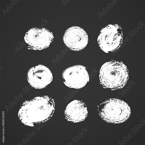 Set of chalk hand drawn circles, around design elements on blackboard Collection of chalked grunge vector hand drawn elements and banners isolated on darck background
