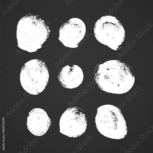 Set of chalk hand drawn circles, around design elements on blackboard Collection of chalked grunge vector hand drawn elements and banners isolated on darck background