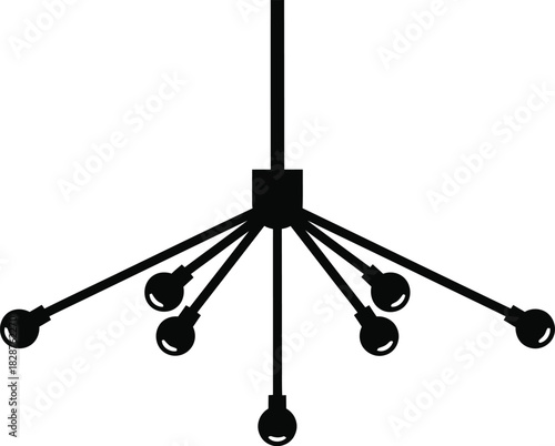 Modern sputnik chandelier with multiple arms and spherical lights silhouette