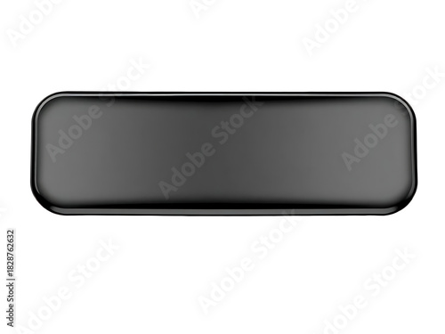 Metal black nameplate with rounded edges isolated on white background 