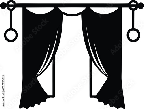curtains with rings on a rod clean silhouette vector illustration