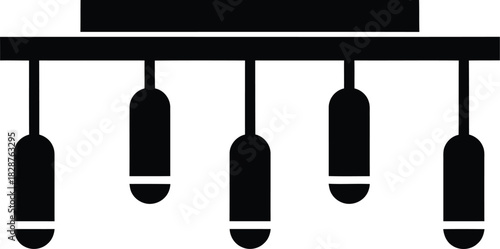 Modern linear chandelier with five hanging cylindrical pendant lights silhouette