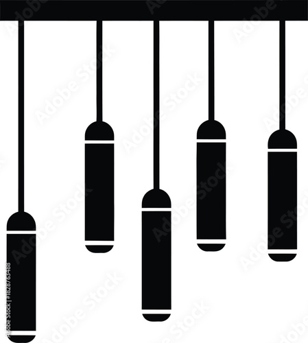 Modern chandelier with five cylindrical pendant lights silhouette