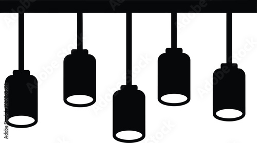 Modern five pendant light fixture with cylindrical shades silhouette