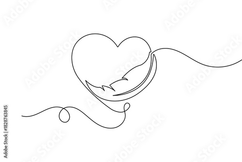 Love shape simple one line art valentine's day minimal outline romantic vector design
