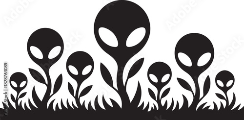 Alien Invasion Vector Illustration featuring extraterrestrial beings in a field