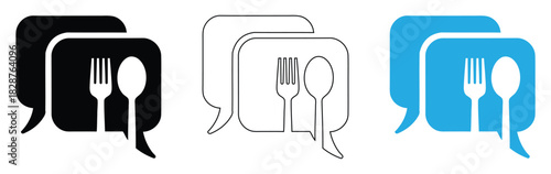 Let's eat! Spoon and fork in stylish speech bubble icon,Restaurant food logo with chat concept,Food talk logo design template illustration