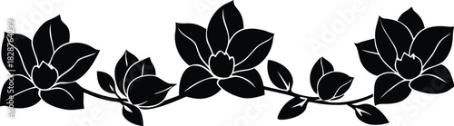 Horizontal seamless border with magnolia flowers silhouette vector illustration