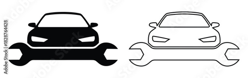 Automotive repair service logo with car and wrench icon,auto car dealership logo emblem silhouette icon design template automotive,sport car showroom garage vector illustration