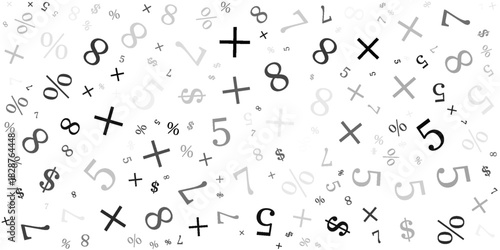 Seamless background with twisted numbers and math symbols. Randomly distributed numerals. One to zero disorganized of different sizes and angles. Illustration on gradient bg vector saved in EPS 10.