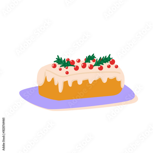 Charming Christmas cake with berries. Vector illustration on white background.