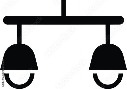 Simple black silhouette of a two bulb ceiling light fixture on a white background