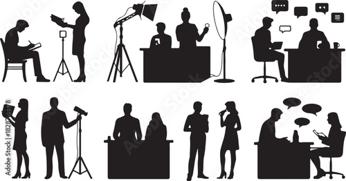 Black silhouette of people in different situations and professions vector illustration