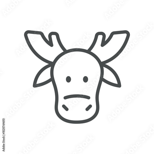 Moose Milk Animal Icon. Thin Line Illustration of Moose Head with Antlers for Northern Dairy Farming and Forest Nutrition. Isolated Moose Head Vector Linear Icon.

